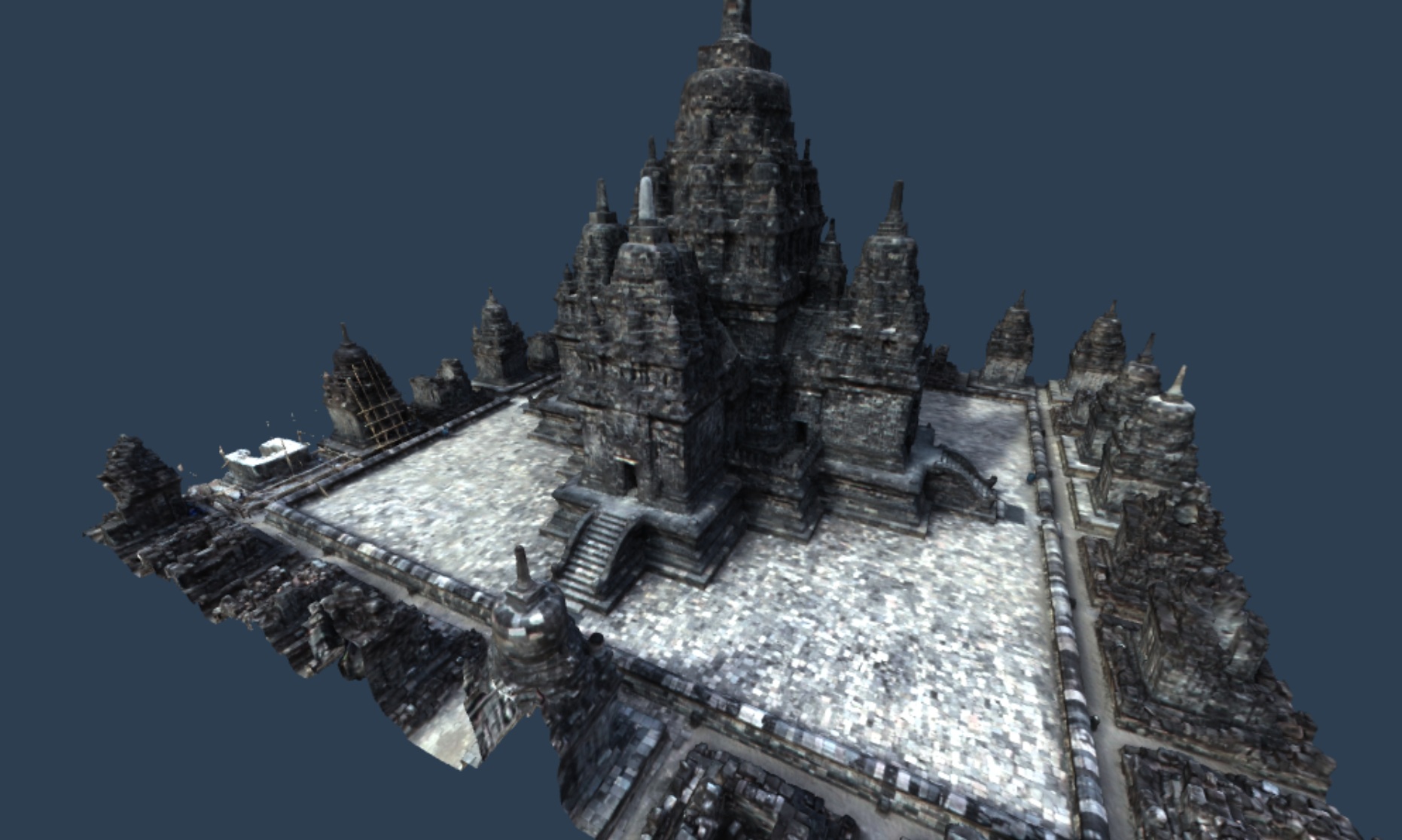 3D mesh preview of Candi Sewu temple complex