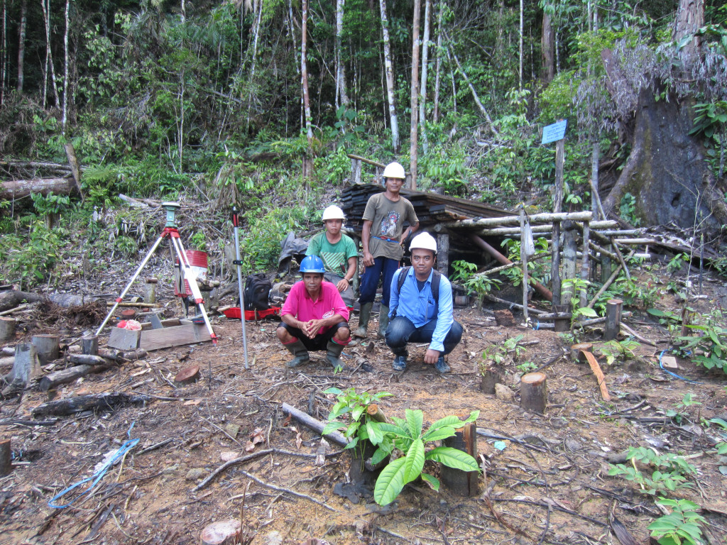 With my surveying crew, drill collar survey with Leica GS15, Central Borneo, Indonesia (2013)